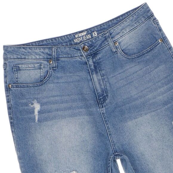 HT Denim Jeans Juniors Size 13 Mom Distressed Tapered Blue Stretch 32 x 26.5 - Picture 5 of 9